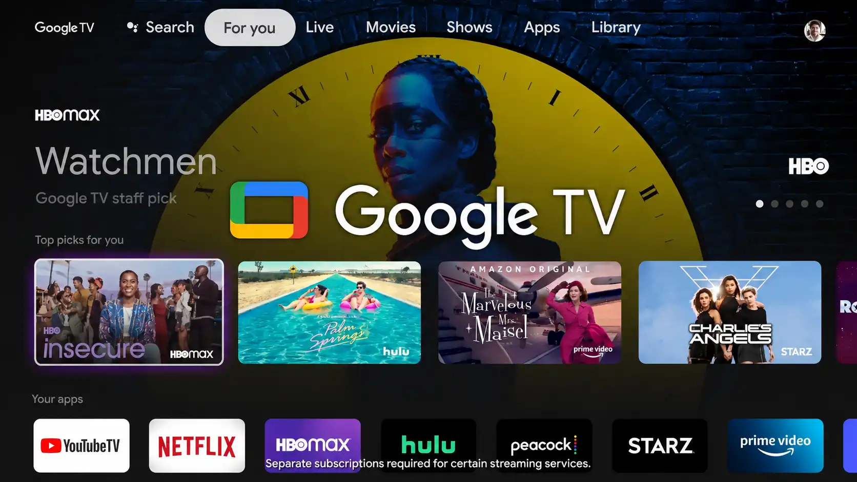نمای رابط رسمی Google TV و پیشنهاد فیلم و سریال