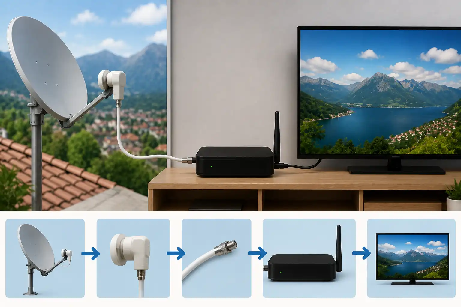 نحوه اتصال دیش و LNB به اندروید باکس رسیور دار با تیونر DVB-S2