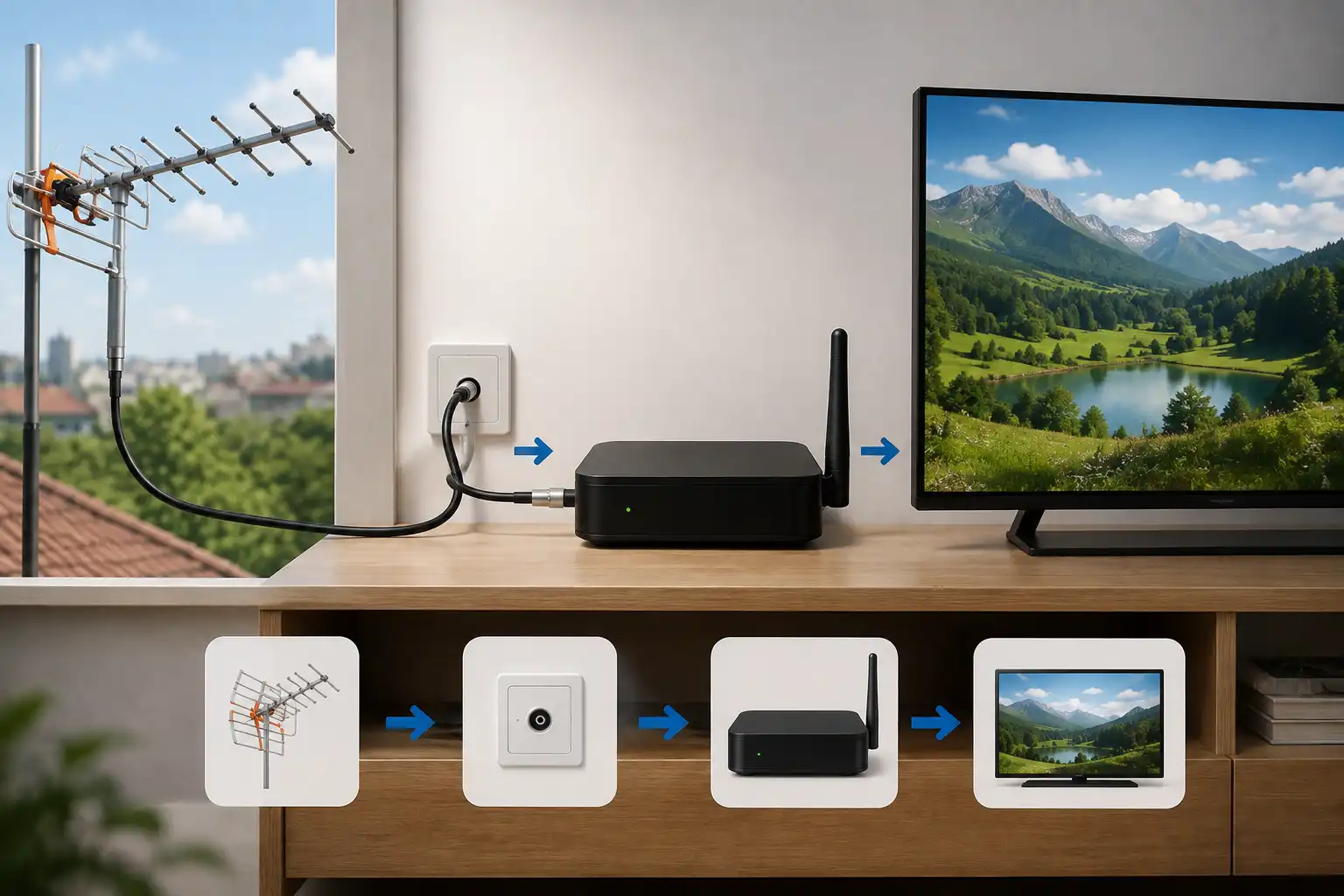 نحوه اتصال آنتن تلویزیون به اندروید باکس هیبریدی دارای تیونر DVB-T2
