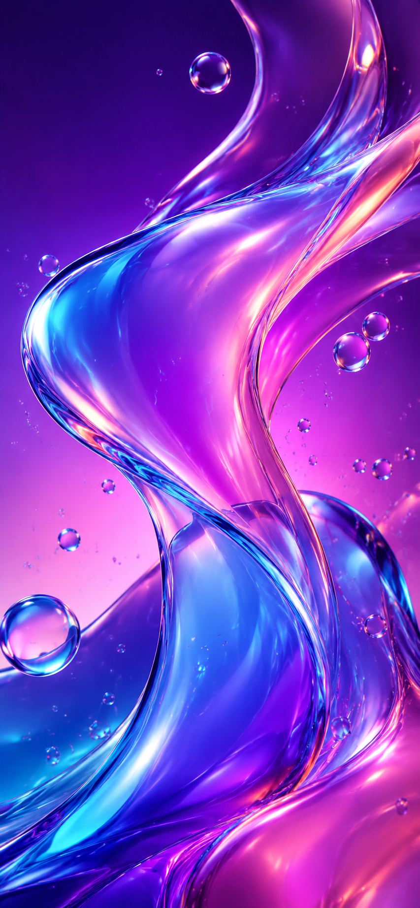 والپیپر Liquid Glass بنفش صورتی و آبی برای آیفون 17 با جلوه شیشه‌ای سه‌بعدی