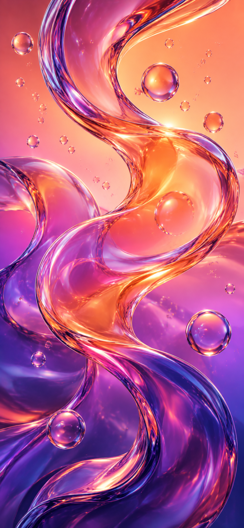 والپیپر Liquid Glass نارنجی صورتی و بنفش برای آیفون 17 با جلوه شیشه مایع